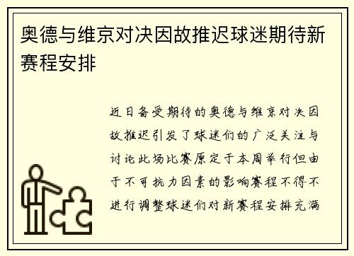 奥德与维京对决因故推迟球迷期待新赛程安排