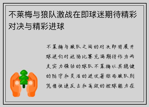 不莱梅与狼队激战在即球迷期待精彩对决与精彩进球