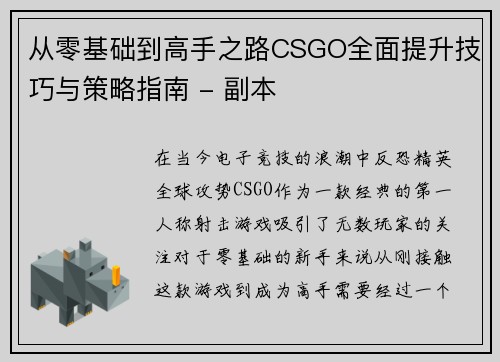 从零基础到高手之路CSGO全面提升技巧与策略指南 - 副本